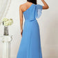 A-line One-Shoulder Sleeveless Chiffon Long/Floor-Length Bridesmaid Dresses With Pleated Split Destinee DLP0025613