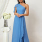 A-line One-Shoulder Sleeveless Chiffon Long/Floor-Length Bridesmaid Dresses With Pleated Split Destinee DLP0025613