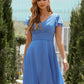 A-line V Neck Short Sleeve Chiffon Short/Mini Bridesmaid Dresses With Pleated Taniyah DLP0025614