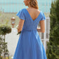 A-line V Neck Short Sleeve Chiffon Short/Mini Bridesmaid Dresses With Pleated Taniyah DLP0025614