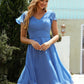 A-line V Neck Short Sleeve Chiffon Short/Mini Bridesmaid Dresses With Pleated Taniyah DLP0025614