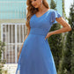 A-line V Neck Short Sleeve Chiffon Short/Mini Bridesmaid Dresses With Pleated Taniyah DLP0025614