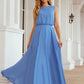 A-line Scoop Neck Sleeveless Chiffon Long/Floor-Length Bridesmaid Dresses Jaelyn DLP0025618