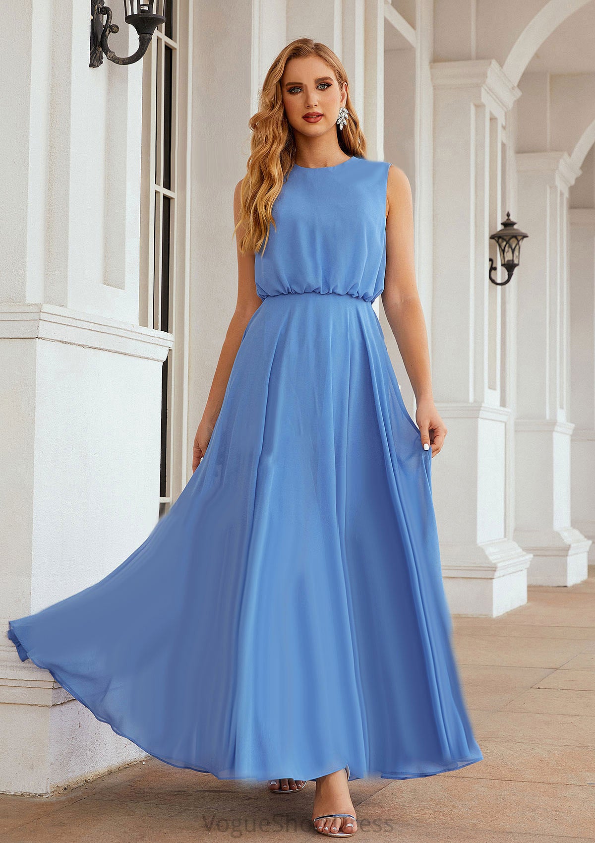 A-line Scoop Neck Sleeveless Chiffon Long/Floor-Length Bridesmaid Dresses Jaelyn DLP0025618