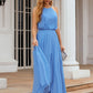 A-line Halter Sleeveless Chiffon Long/Floor-Length Bridesmaid Dresses With Pleated Kaley DLP0025621