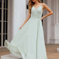 A-line Halter Sleeveless Chiffon Long/Floor-Length Bridesmaid Dresses With Pleated Ruffles Uerica DLP0025623