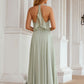 A-line Halter Sleeveless Chiffon Long/Floor-Length Bridesmaid Dresses With Pleated Ruffles Uerica DLP0025623