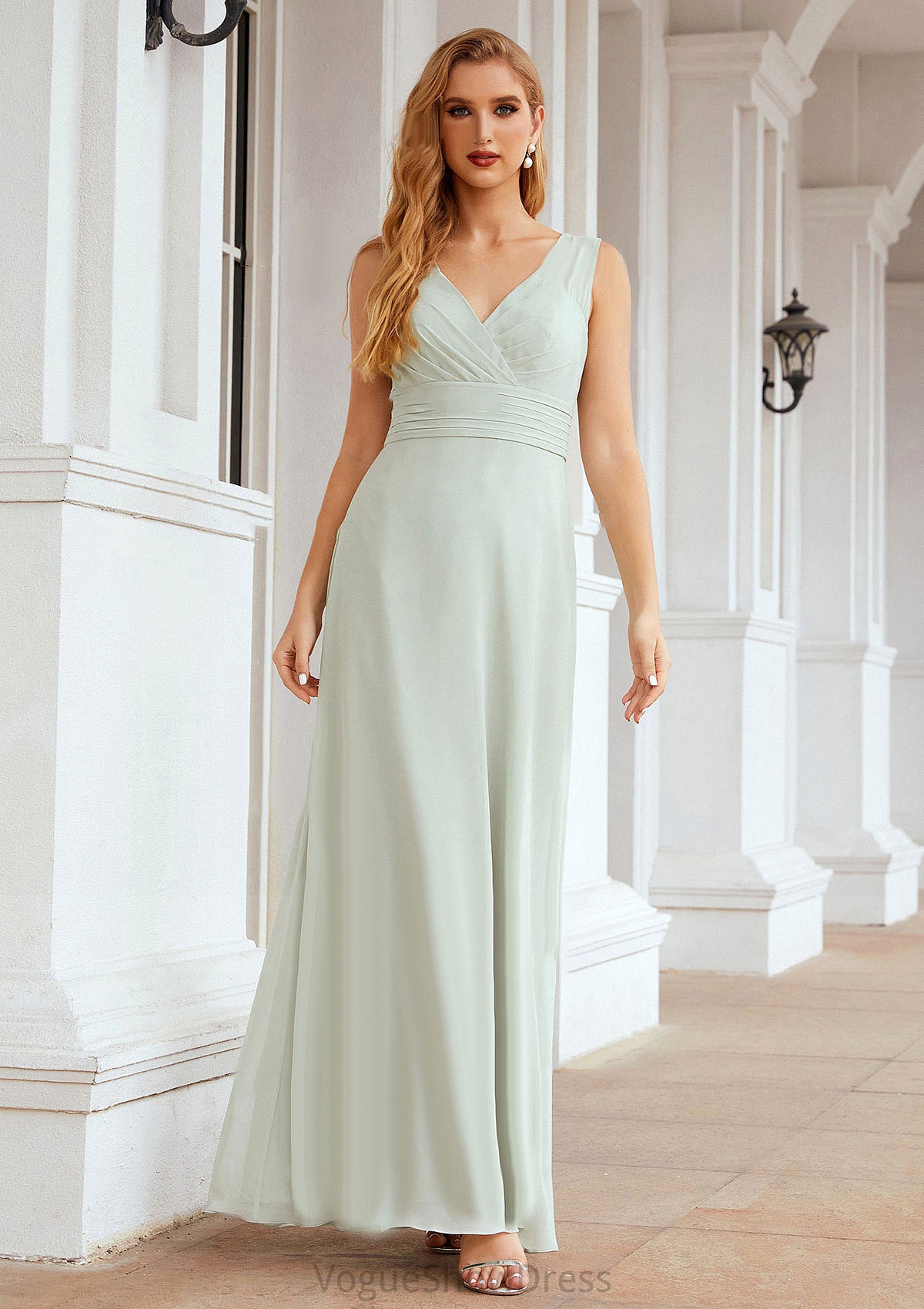 A-line V Neck Long/Floor-Length Chiffon Bridesmaid Dresses With Pleated Kaya DLP0025625