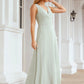 A-line V Neck Long/Floor-Length Chiffon Bridesmaid Dresses With Pleated Kaya DLP0025625