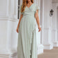 A-line V Neck Short Sleeve Chiffon Long/Floor-Length Bridesmaid Dresses With Pleated Ruffles Paloma DLP0025626