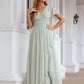 A-line V Neck Short Sleeve Chiffon Long/Floor-Length Bridesmaid Dresses With Pleated Ruffles Paloma DLP0025626