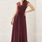 A-line V Neck Sleeveless Chiffon Long/Floor-Length Bridesmaid Dresses With Pleated Lace Heidy DLP0025627