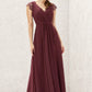 A-line V Neck Sleeveless Chiffon Long/Floor-Length Bridesmaid Dresses With Pleated Lace Heidy DLP0025627