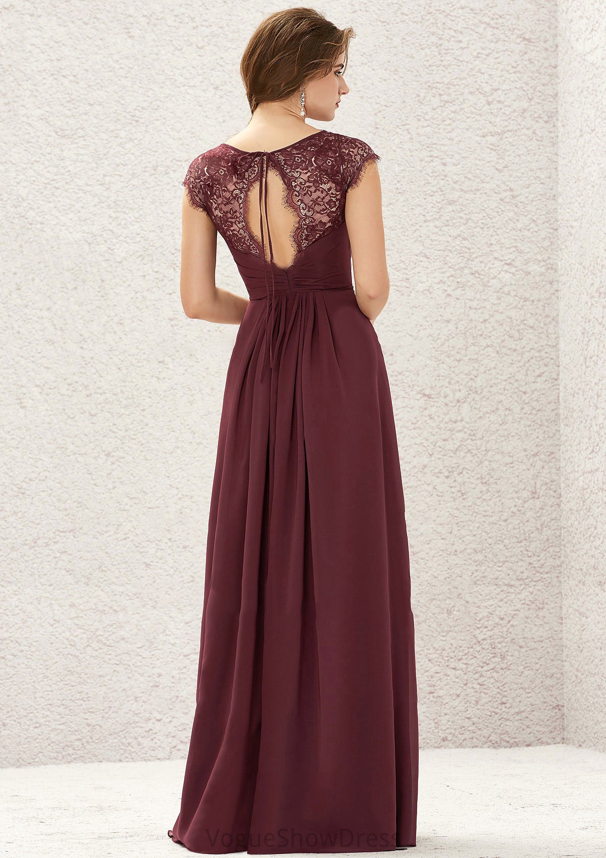 A-line V Neck Sleeveless Chiffon Long/Floor-Length Bridesmaid Dresses With Pleated Lace Heidy DLP0025627