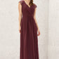 A-line V Neck Sleeveless Chiffon Long/Floor-Length Bridesmaid Dresses With Pleated Lace Heidy DLP0025627