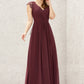 A-line V Neck Sleeveless Chiffon Long/Floor-Length Bridesmaid Dresses With Pleated Lace Heidy DLP0025627