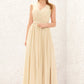 A-line V Neck Sleeveless Chiffon Long/Floor-Length Bridesmaid Dresses With Appliqued Sashes Pleated Aubree DLP0025630