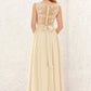 A-line V Neck Sleeveless Chiffon Long/Floor-Length Bridesmaid Dresses With Appliqued Sashes Pleated Aubree DLP0025630