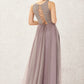 A-line Scoop Neck Sleeveless Lace Tulle Long/Floor-Length Bridesmaid Dresses Susanna DLP0025631