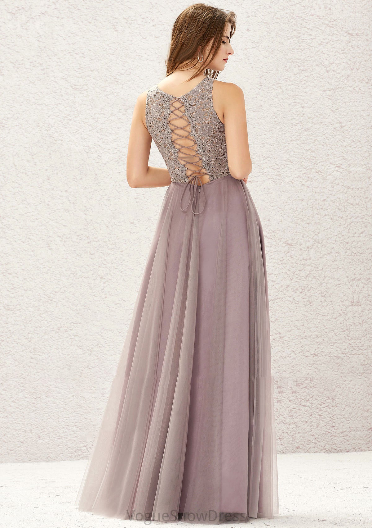 A-line Scoop Neck Sleeveless Lace Tulle Long/Floor-Length Bridesmaid Dresses Susanna DLP0025631