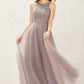 A-line Scoop Neck Sleeveless Lace Tulle Long/Floor-Length Bridesmaid Dresses Susanna DLP0025631