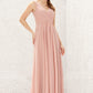 A-line V Neck Sleeveless Chiffon Long/Floor-Length Bridesmaid Dresses With Pleated Kallie DLP0025632