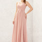 A-line V Neck Sleeveless Chiffon Long/Floor-Length Bridesmaid Dresses With Pleated Kallie DLP0025632