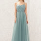 Princess A-line V Neck Sleeveless Tulle Long/Floor-Length Bridesmaid Dresses With Pleated Appliqued Esperanza DLP0025633