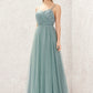 Princess A-line V Neck Sleeveless Tulle Long/Floor-Length Bridesmaid Dresses With Pleated Appliqued Esperanza DLP0025633