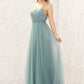 Princess A-line V Neck Sleeveless Tulle Long/Floor-Length Bridesmaid Dresses With Pleated Appliqued Esperanza DLP0025633