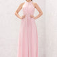 A-line Halter Sleeveless Chiffon Long/Floor-Length Bridesmaid Dresses With Pleated Cierra DLP0025634