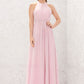 A-line Halter Sleeveless Chiffon Long/Floor-Length Bridesmaid Dresses With Pleated Cierra DLP0025634