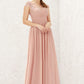 A-line Illusion Neck Sleeveless Chiffon Long/Floor-Length Bridesmaid Dresses With Appliqued Pleated Yazmin DLP0025636