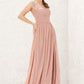 A-line Illusion Neck Sleeveless Chiffon Long/Floor-Length Bridesmaid Dresses With Appliqued Pleated Yazmin DLP0025636