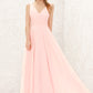 A-line V Neck Sleeveless Chiffon Long/Floor-Length Bridesmaid Dresses With Pleated Nylah DLP0025637