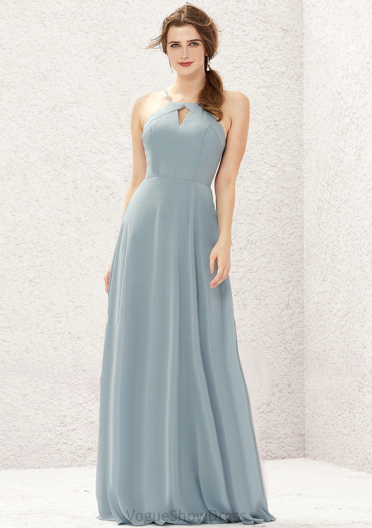 A-line Bateau Sleeveless Long/Floor-Length Chiffon Bridesmaid Dresses Anya DLP0025638