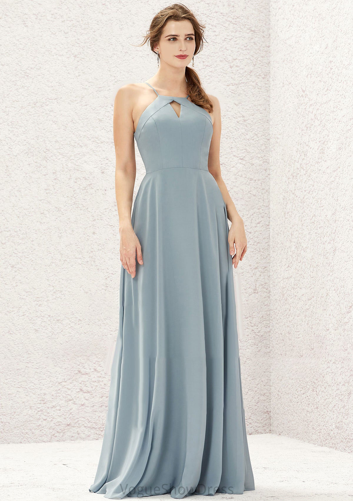 A-line Bateau Sleeveless Long/Floor-Length Chiffon Bridesmaid Dresses Anya DLP0025638