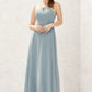 A-line Bateau Sleeveless Long/Floor-Length Chiffon Bridesmaid Dresses Anya DLP0025638