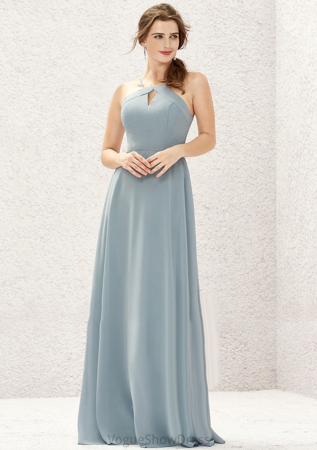 A-line Bateau Sleeveless Long/Floor-Length Chiffon Bridesmaid Dresses Anya DLP0025638