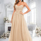 Jaylyn Ball-Gown/Princess V-Neck Floor-Length Tulle Prom Dresses With Sequins Appliques Lace DLP0025837