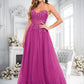 Jaylyn Ball-Gown/Princess V-Neck Floor-Length Tulle Prom Dresses With Sequins Appliques Lace DLP0025837