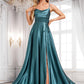 Lisa A-line Cowl Floor-Length Stretch Satin Bridesmaid Dress With Ruffle DLP0025781