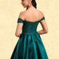 Millicent A-line Off the Shoulder Short Lace Satin Homecoming Dress With Rhinestone DLP0025718