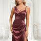 Lesly A-line Asymmetrical Floor-Length Stretch Satin Bridesmaid Dress DLP0025828