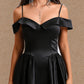 Kamari A-line Off the Shoulder Short Satin Homecoming Dress DLP0025704