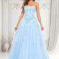 Natalia Ball-Gown/Princess Straight Sweep Train Tulle Prom Dresses With Sequins Appliques Lace DLP0025864