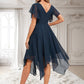 Anabella A-line V-Neck Asymmetrical Chiffon Bridesmaid Dress With Ruffle DLP0025804