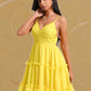 Makena A-line V-Neck Short Chiffon Homecoming Dress With Ruffle Sequins DLP0025700