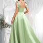 Rosalyn A-line Square Floor-Length Satin Bridesmaid Dress With Bow DLP0025778