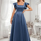 Everleigh A-line Square Floor-Length Satin Bridesmaid Dress With Ruffle DLP0025774